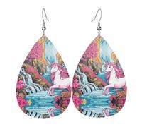 Orecchini Da Donna Pelle Sintetica Strong Pink Unicorns. Pattern Leggeri E Lussuosi Orecchini In Pelle A Forma Di Lacrima Jewelry Per Every Outfit For Women Girls