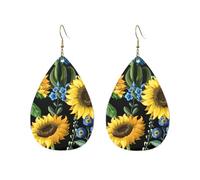 Orecchini Da Donna Pelle Sintetica Sunflowers On Black Background Lacrima Teardrop Leather Dangle Earrings Design Di Fascia Alta Per Feste E Appuntamenti Decorazione Per Abbigliamento