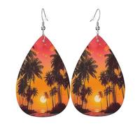 Orecchini Da Donna Pelle Sintetica Sunset Skye Landscape Palm Trees Natural Tropical Leggeri E Lussuosi Teardrop Leather Dangle Earrings Lacrima Per Adatti Per L'Uso Quotidiano 2 Paia