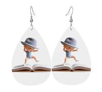 Orecchini Da Donna Pelle Sintetica The Boy In The Book Pattern Design Di Fascia Alta Teardrop Leather Dangle Earrings Jewelry Per Every Outfit Per Le Donne Ragazze