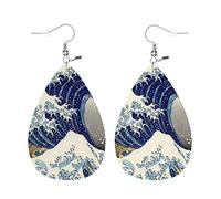 Orecchini Da Donna Pelle Sintetica The Great Wave, Retro Japanese Kanagawa Pattern Jewelry Orecchini In Pelle A Forma Di Lacrima Per Per Feste E Appuntamenti Every Outfit