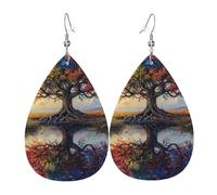 Orecchini Da Donna Pelle Sintetica Tree Of Life Colorful Forests Tree Lake Nature Landscape Lacrima Gioielli Leggeri E Lussuosi Per Every Outfit 2 Paia