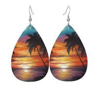 Orecchini Da Donna Pelle Sintetica Tropical Sunset Print Leggeri E Lussuosi Orecchini In Pelle A Forma Di Lacrima Accessories Per Every Outfit For Women Girls