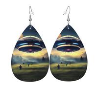 Orecchini Da Donna Pelle Sintetica Ufo Landing Printed Orecchini In Pelle A Forma Di Lacrima Jewelry Per Decorazione Per Abbigliamento Adatti Per L'Uso Quotidiano