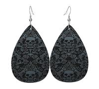 Orecchini Da Donna Pelle Sintetica Vintage Halloween Victorian Gothic Skull Damask Teardrop Leather Dangle Earrings Jewelry Per Per Feste E Appuntamenti Per Le Donne Ragazze