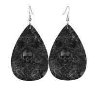 Orecchini Da Donna Pelle Sintetica Vintage Spooky Black Gothic Skull Damask Orecchini In Pelle A Forma Di Lacrima Jewelry Per Per Le Donne Ragazze Every Outfit