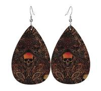 Orecchini Da Donna Pelle Sintetica Vintage Spooky Gothic Skull Damask Teardrop Leather Dangle Earrings Lacrima Per For Women Girls Adatti Per L'Uso Quotidiano