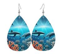 Orecchini Da Donna Pelle Sintetica Whales Under The Sea Printed Teardrop Leather Dangle Earrings Accessories Per Every Outfit Per Le Donne Ragazze
