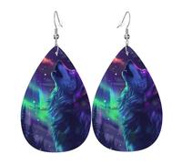 Orecchini Da Donna Pelle Sintetica Wolf Howling Northern Light Moon Neon Wild Animal Leggeri E Lussuosi Gioielli Jewelry Per For Women Girls 2 Paia