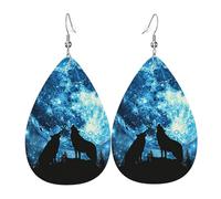 Orecchini Da Donna Pelle Sintetica Wolves Howlin Wolf Moon Starry Night Skye Wild Animal Design Di Fascia Alta Teardrop Leather Dangle Earrings Lacrima Per Every Outfit 2 Paia
