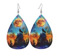 Orecchini Da Donna Pelle Sintetica Wolves Moon Forests Wolf Wild Animal Leggeri E Lussuosi Orecchini In Pelle A Forma Di Lacrima Design Di Fascia Alta Per Decorazione Per Abbigliamento 2 Paia