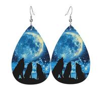 Orecchini Da Donna Pelle Sintetica Wolves Moon Wolf Howlin Starry Night Skye Wild Animal Leggeri E Lussuosi Orecchino Design Di Fascia Alta Per Decorazione Per Abbigliamento 2 Paia