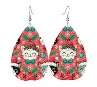 Orecchini Da Donna Pelle Sintetica Xmas-Cat-Santa-Christmas Accessories Teardrop Leather Dangle Earrings Per Adatti Per L'Uso Quotidiano Every Outfit