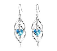 Orecchini da donna pendenti in argento placcato argento cristallo due rombi circondati cuore 60 x 17 mm per gioielli di laurea