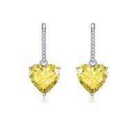 Orecchini da donna pendenti, orecchini a perno da donna con zirconia cubica gialla, stile semplice, tre artigli, amore per moglie, gioielli da sposa eleganti, 25x10.5MM, base placcata oro rosa