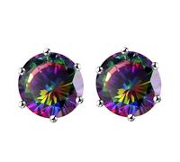 Orecchini da donna per matrimonio, orecchini a chiodo con zirconi colorati e zirconi rotondi incastonati a sei artigli, 10 mm per compleanno gioielli, 10 mm, Rame, Zirconia cubica