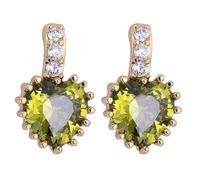 Orecchini da donna per matrimonio, orecchini a chiodo con zirconi dorati, cuore in zirconia cubica, 10 mm, per matrimonio gioielli, Zircone cubique en forme de cœur vert, Rame, Zirconia cubica