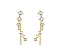 Orecchini da donna per matrimonio, orecchini pendenti da donna in oro con zirconi cubici, 6 x 23 mm, per ballo di fine anno, Foret à rangées en zircone cubique de forme ronde, Rame, Zirconia cubica
