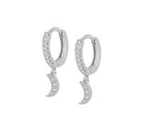 Orecchini da donna piccoli a cerchio, in argento, piccoli orecchini a cerchio S925, con ciondolo a forma di luna con zirconi per la festa del papà, 925 Sterling Silberrunde Form, Argento sterling
