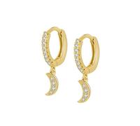 Orecchini da donna piccoli a cerchio, in argento, piccoli orecchini a cerchio S925, con ciondolo a forma di luna con zirconi per la festa del papà, 925 Sterling Silberrunde Form, Argento sterling
