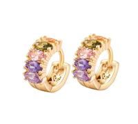 Orecchini da donna piccoli a cerchio, orecchini a cerchio in oro, piccoli con zirconi multicolori, a forma di marquise, 14 x 7 mm, per la festa del papà