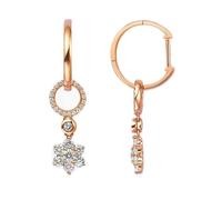 Orecchini da donna piccoli a cerchio, orecchini da donna, piccoli bianchi, realizzati con diamanti pendenti a fiore, 9 K/14 K/18 K, oro rosa, Oro rosa 14 carati (585), Diamante realizzato