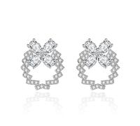 Orecchini da donna piccoli orecchini rossi S925 in lega di zirconi a quattro foglie di garofano per gioielli di compleanno, rame + argento 925, Zirconia cubica