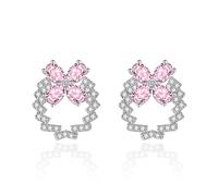 Orecchini da donna piccoli orecchini rossi S925 in lega di zirconi a quattro foglie di garofano per gioielli di compleanno, rame + argento 925, Zirconia cubica