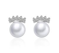 Orecchini da donna, placcati in argento, eleganti perle con 5 zirconi da 8,2 mm, per gioielli da sposa