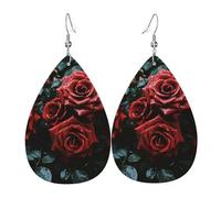 Orecchini Da Donna Red And Black Flower Orecchino In Ecopelle Decorazioni Per Feste Moda Goccia D'Acqua Orecchini, Per Wedding, Valentine'S Day, Ouple