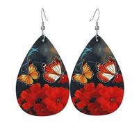Orecchini Da Donna Red Flowers And Butterflies Ecopelle Orecchino Decorazioni Per Feste Moda Orecchini A Goccia, Per Valentine'S Day, Le Donne, Wedding