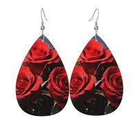 Orecchini Da Donna Romantic Red Flower Orecchino In Ecopelle Decorazioni Per Feste Moda Goccia D'Acqua Orecchini, Per Valentine'S Day, Birthday, Carnevale