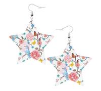 Orecchini da donna romantici con motivo floreale a forma di farfalla e uccellini, scintillanti orecchini pendenti a stella, gioielli alla moda per una serata fuori, One Size, Pelle