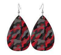 Orecchini da donna rosso grigio e nero mimetico orecchini da donna colorati lacrime in pelle per donna, alla moda, orecchini a goccia, gioielli