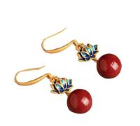 Orecchini da donna, S925 Silver with Cinnabar Flower Enamel Jade for Women