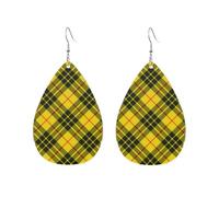 Orecchini da donna scozzesi a forma di goccia d'acqua, in tartan giallo e blu, a quadri gialli e neri, accessori alla moda