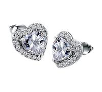 Orecchini da donna semplici e delicati con zirconi a forma di cuore, eleganti orecchini di cristallo -orecchini con zirconi femminili autentici set da donna, Taglia unica, Rame, Non pietra preziosa