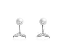 Orecchini da donna semplici orecchini pendenti con coda di sirena e perle in argento sterling 925, orecchini carini e sognanti, gioielli da donna, regalo