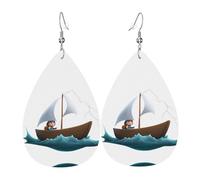 Orecchini Da Donna Small Sailboat In The Waves Prints Orecchino In Ecopelle Moda Classico Orecchini A Goccia, Per Party, Valentine'S Day, Wedding