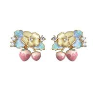 Orecchini da donna smaltati freschi e dolci, design a forma di camelia con intarsio in zircone lucido, orecchini pendenti alla moda splendidi per abiti coordinati camicette abiti quotidiani