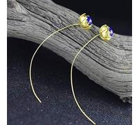 Orecchini da Donna Thai Silver S925 Silver Thai Pure Hand Donna Lotus Lapis Lazuli Orecchini Platinati in Oro, Argento 925, LJBLEUSK