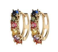 Orecchini da donna vacanze, orecchini a cerchio in argento con sei zirconi per San Valentino, Gold, Rame, Zirconia cubica