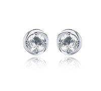 Orecchini da donna vintage, placcati in argento, con zirconi e fiori solitari per compleanni, Weiß, Base placcata oro bianco, Zirconia cubica
