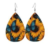 Orecchini Da Donna Yellow Sunflower And Blue Butterfly Orecchini In Pelle Goccia Moda Accessori Per Carnevale Tutti I Giorni Ragazze