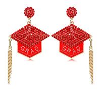 Orecchini da laurea da donna con strass, orecchini delicati a forma di cappello da laurea, con nappe, regalo di laurea per lei, Zinco, Cristallo