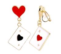 Orecchini da Poker per Donna, Orecchini Pendenti a Clip Asimmetrici con Cuori Rossi e Picche Gioielli Funky con Carte da Gioco Ace Accessori Costumi per Halloween Carnevale Casinò Feste