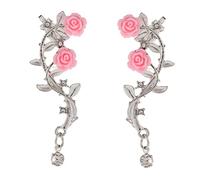 Orecchini da polso vintage a forma di rosa, alla moda, per rampicanti e crawler, in metallo, con foglie e orecchie per donne e ragazze, Misura unica, come descritto, come descritto