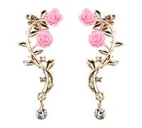 Orecchini da polso vintage a forma di rosa, alla moda, per rampicanti e crawler, in metallo, con foglie e orecchie per donne e ragazze, Misura unica, come descritto, come descritto