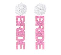 Orecchini da sposa da donna in peluche acrilico con lettera da sposa, orecchini da sposa, damigelle d'onore, addio al nubilato, gioielli regalo (rosa)