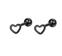 Orecchini da sposa neri a forma di cuore vuoto, da donna, gioielli eleganti per anniversari, Black, Acciaio inossidabile, Nessuna pietra preziosa